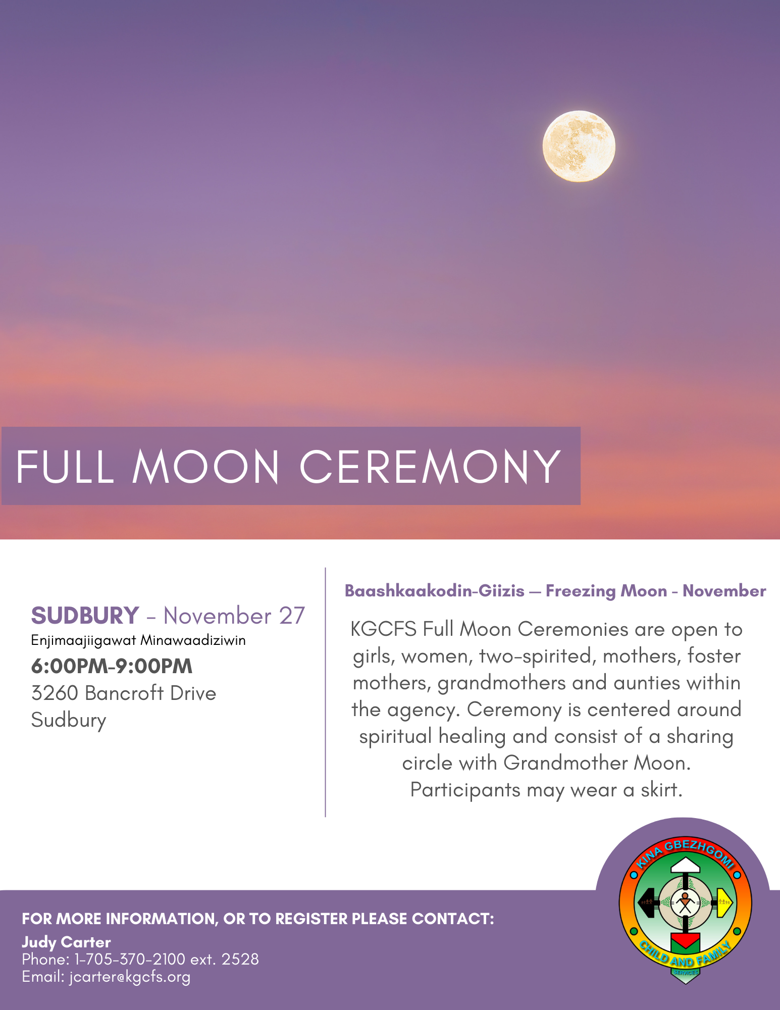 Full Moon Ceremony Sudbury (November 27, 2023) Kina Gbezhgomi Child